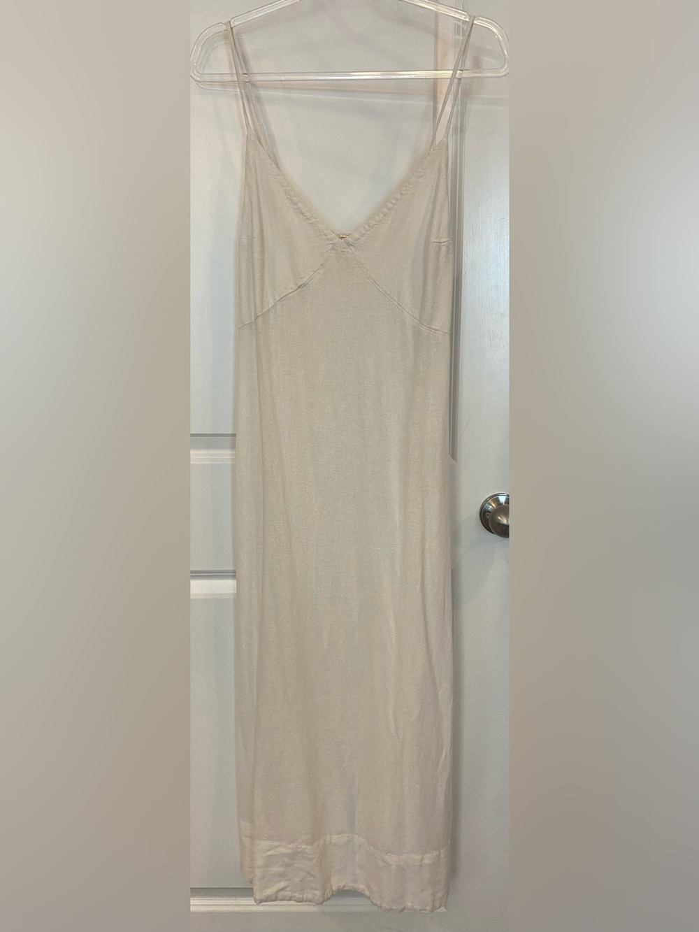 Free People Dress Sz S White Ivory Adjustable Tie Straps Linen/Rayon Sundress